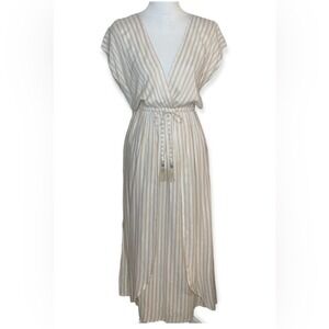 NWT Blue Island Cream and White Striped Maxi Swim Coverup